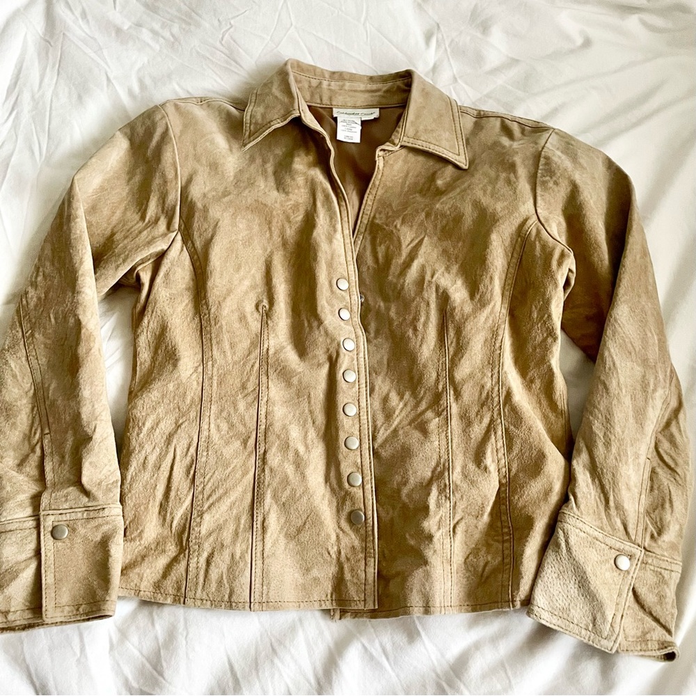 COLDWATER CREEK Women's Size Small Petite Beige Genuine Leather Jacket Vintage S